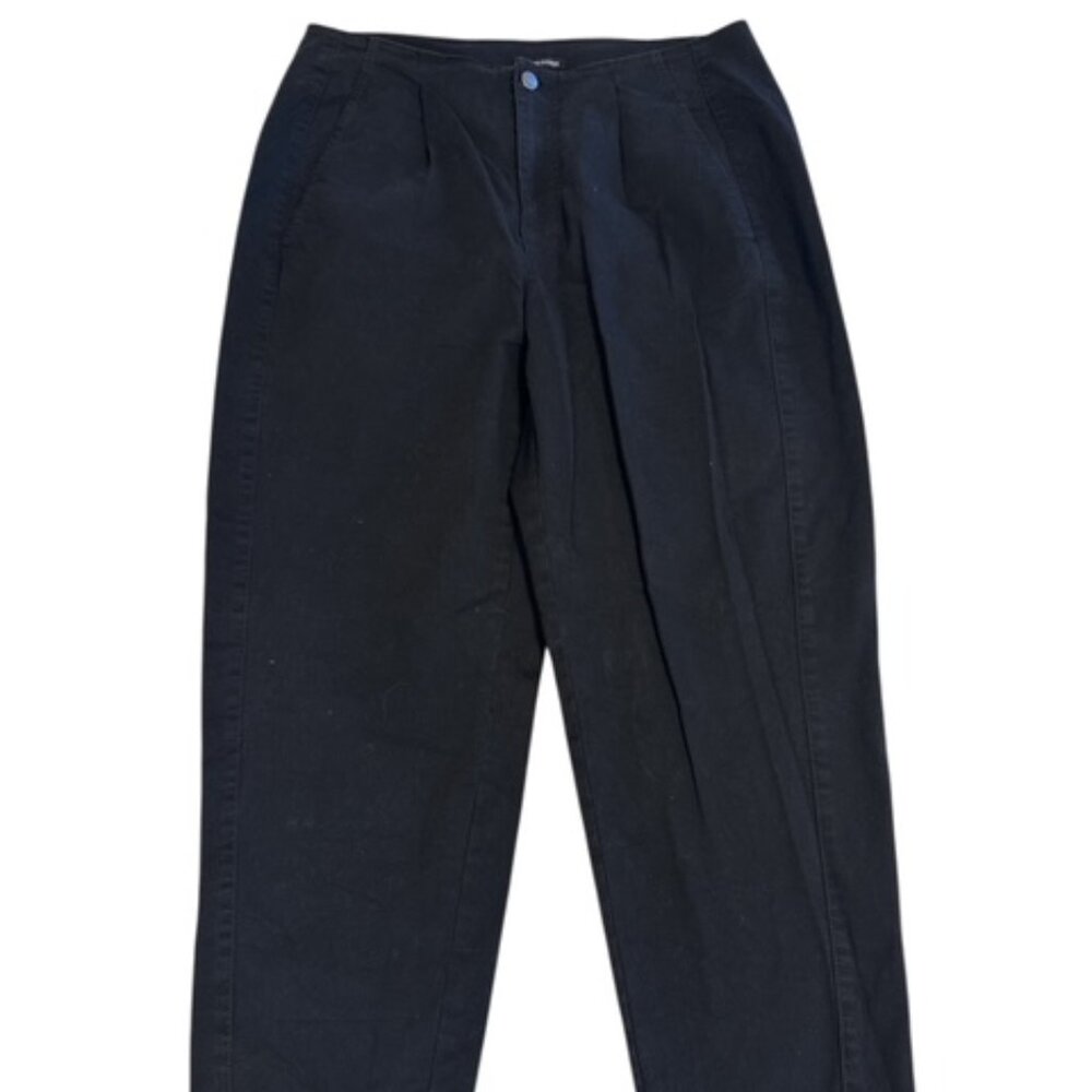 Eileen Fisher Tapered Ankle Pants w Pleats Size 10 Black Organic Cotton - Picture 2 of 9
